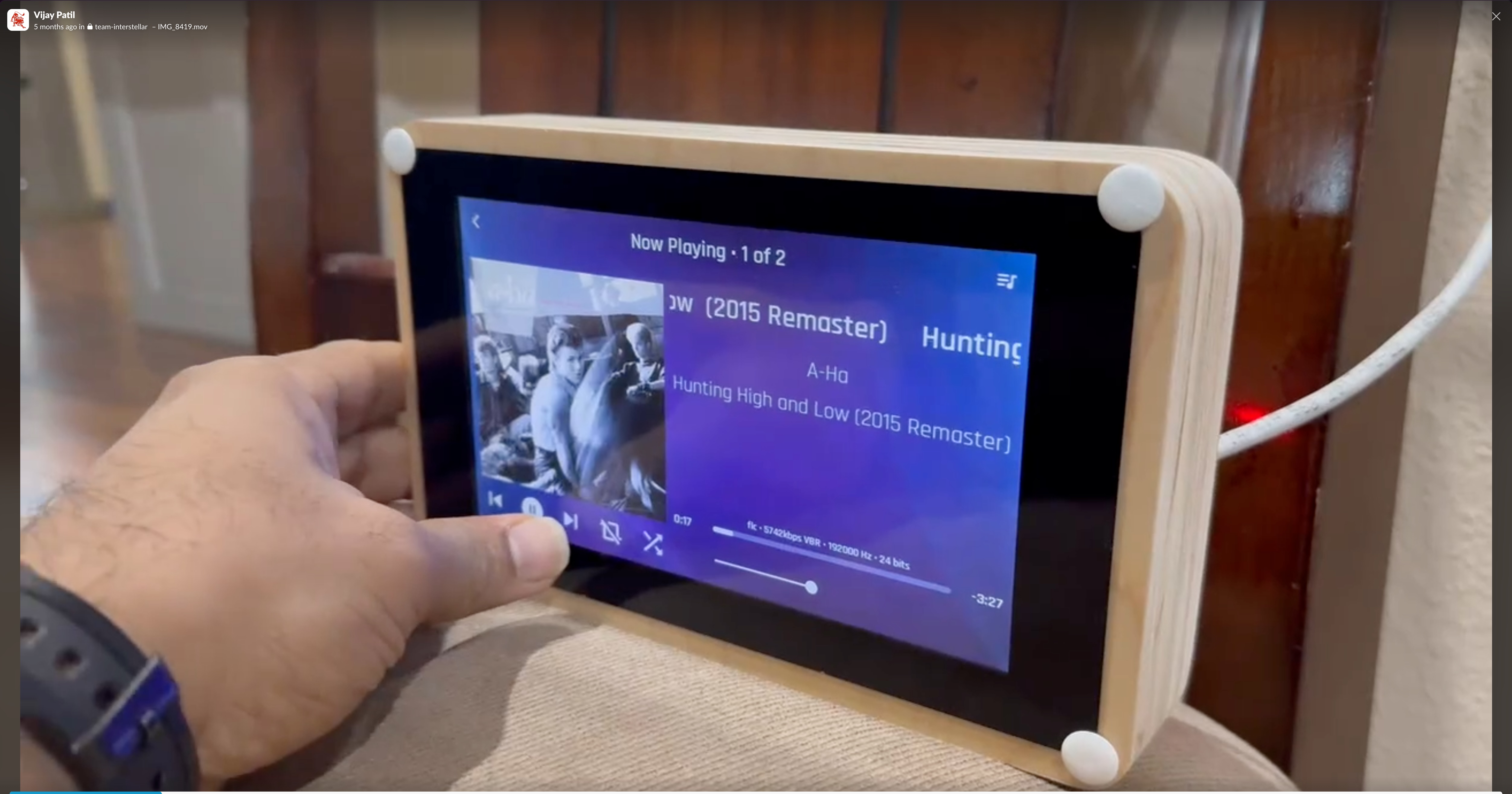 Jivelite now-playing screen on 7-inch touchscreen showing album art