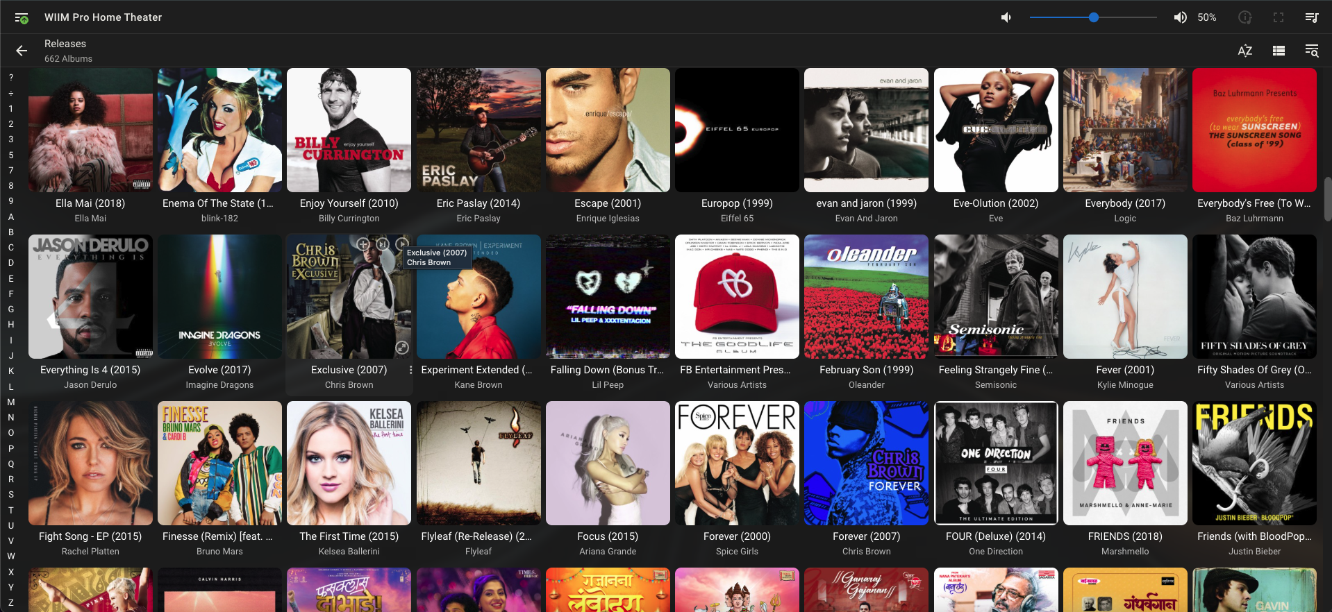 LMS library view showing albums and artists